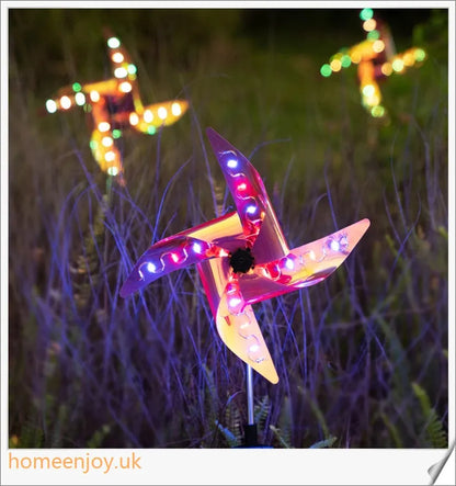 Decorative solar-powered windmill light with RGB changing lights for outdoor garden use
