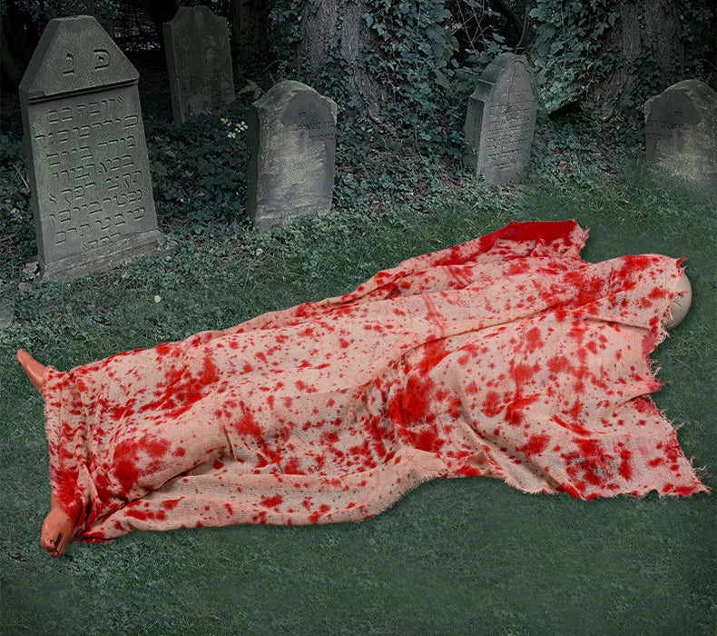 Halloween horror voice-activated corpse blood cloth with glowing hair layout props