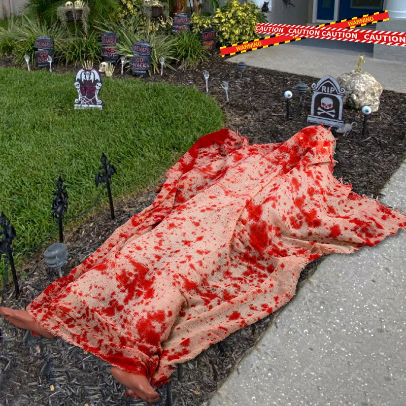 Halloween horror voice-activated corpse blood cloth with glowing hair layout props