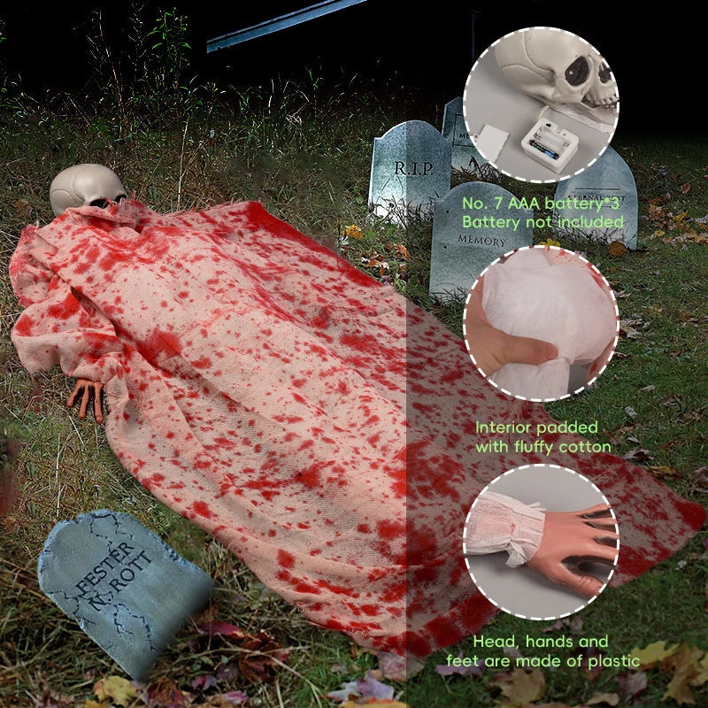 Halloween horror voice-activated corpse blood cloth with glowing hair layout props