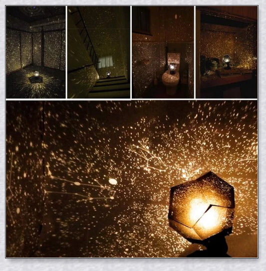 Enchanting star projector lamp casting a mesmerising galaxy display on the walls and ceiling of a bedroom