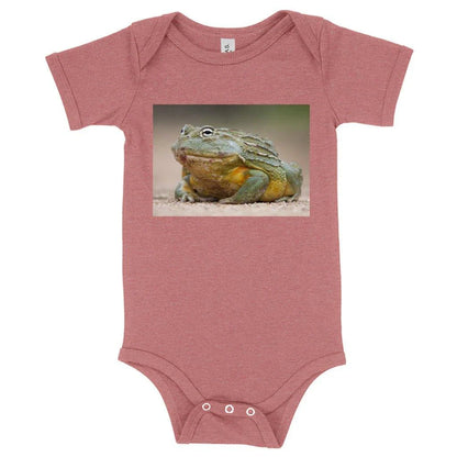Soft and flexible Baby Bullfrog Onesie in peach triblend colour, perfect for newborns to 24-month-old babies