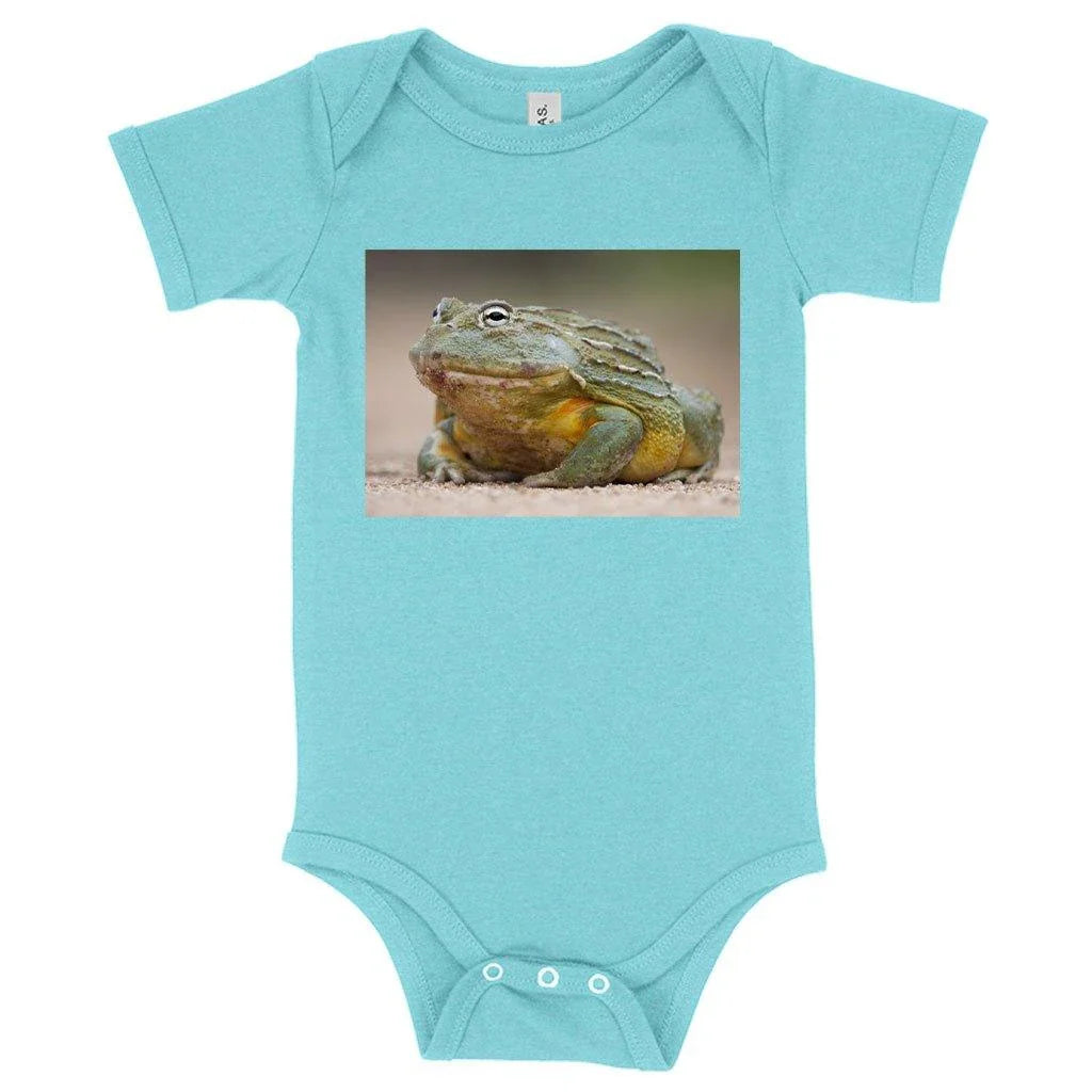 Soft and flexible Baby Bullfrog Onesie in peach triblend colour, perfect for newborns to 24-month-old babies
