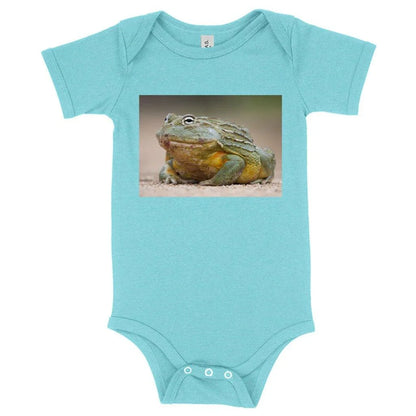 Soft and flexible Baby Bullfrog Onesie in peach triblend colour, perfect for newborns to 24-month-old babies