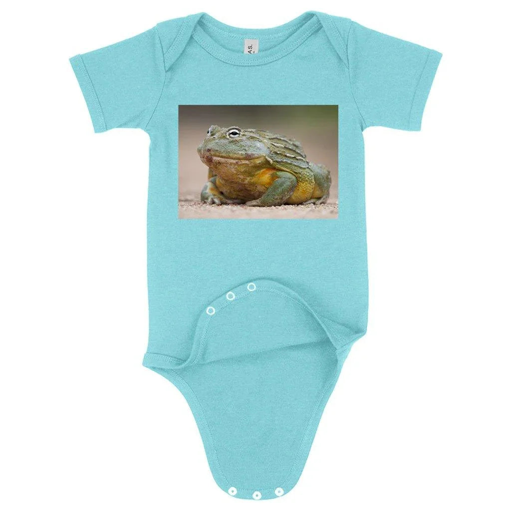 Soft and flexible Baby Bullfrog Onesie in peach triblend colour, perfect for newborns to 24-month-old babies