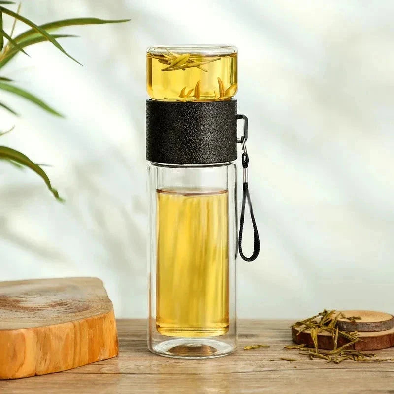 Creative Insulated Glass Water Bottle with Tea Infuser - Premium Drinkware for Stylish Hydration