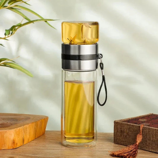 Creative Insulated Glass Water Bottle with Tea Infuser - Premium Drinkware for Stylish Hydration