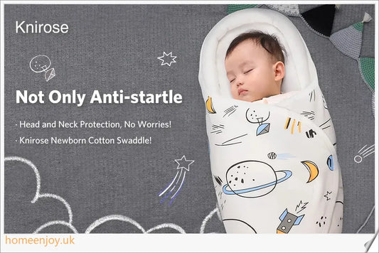 A cozy, snug baby swaddle with soft cotton fabric and velcro closures to provide comfort and security for newborns.
