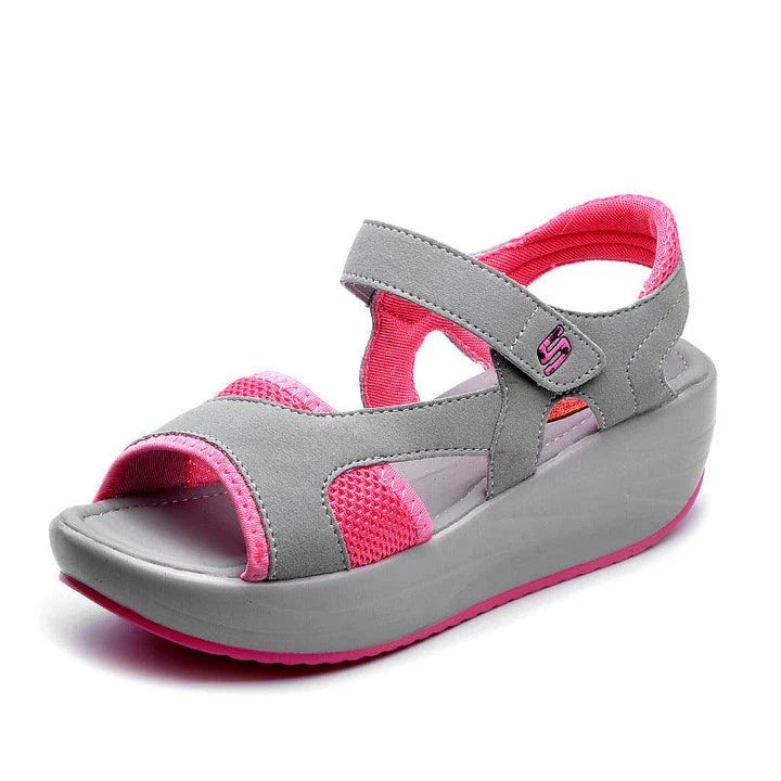 Breathable mesh fish mouth sandals in rosered colour, featuring a lightweight, non-slip sole for ultimate comfort and style.
