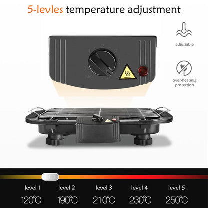 European Standard Spot Household Smokeless Electric Barbecue Grill with sleek black design and adjustable temperature control