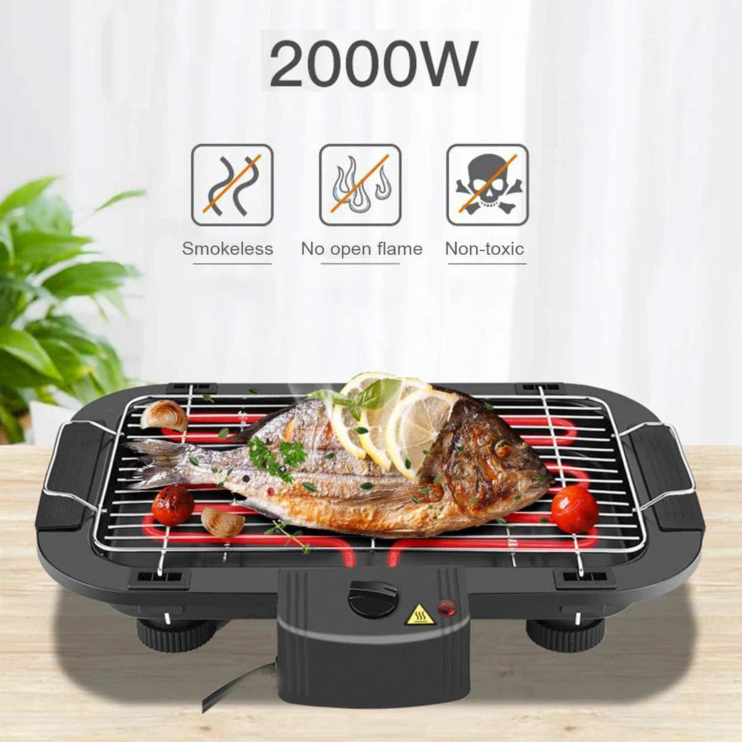 European Standard Spot Household Smokeless Electric Barbecue Grill with sleek black design and adjustable temperature control