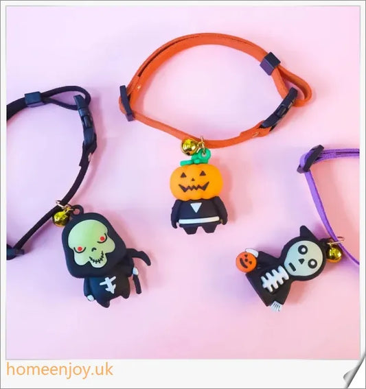 Collaween Halloween Pet Collar Adornment with luminous skeleton and pumpkin designs