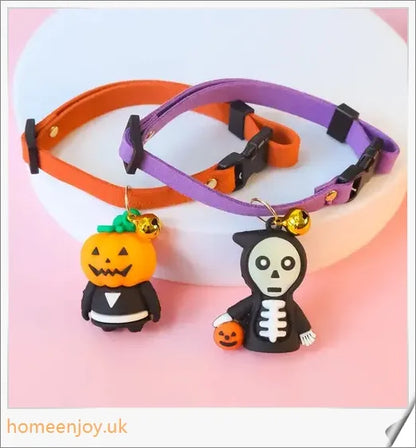 Collaween Halloween Pet Collar Adornment with luminous skeleton and pumpkin designs