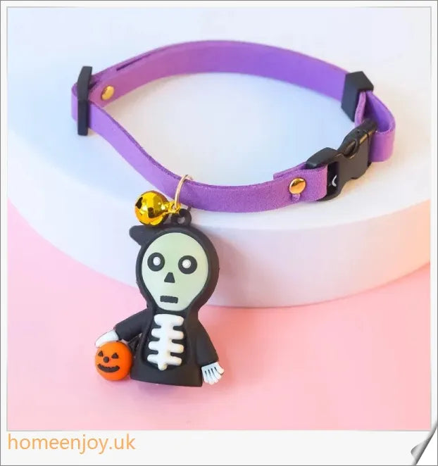 Collaween Halloween Pet Collar Adornment with luminous skeleton and pumpkin designs