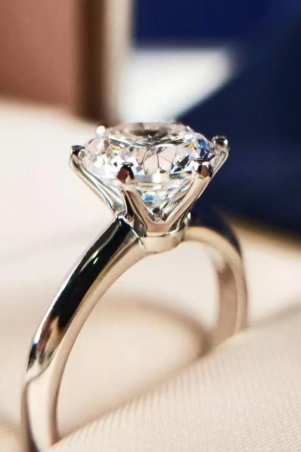 Premium 925 sterling silver ring featuring a captivating 3 carat moissanite centre stone in a classic 6-prong setting