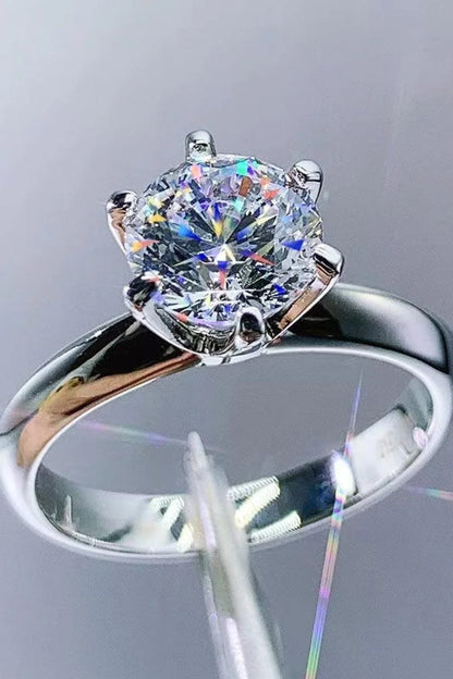 Premium 925 sterling silver ring featuring a captivating 3 carat moissanite centre stone in a classic 6-prong setting