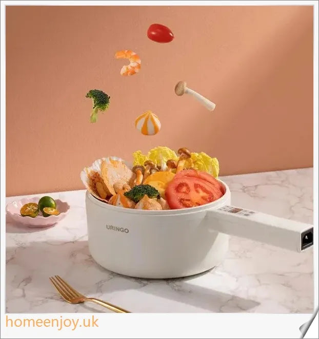A sleek and stylish 700W electric ceramic liner cooking pot with adjustable temperature settings and a generous 1.6L capacity
