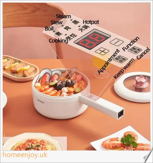 A sleek and stylish 700W electric ceramic liner cooking pot with adjustable temperature settings and a generous 1.6L capacity