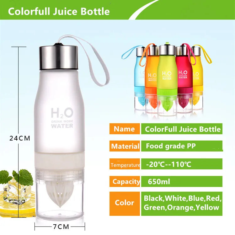 Customizable H2O Fruit Infusion Water Bottle in various colours, designed for active lifestyles and healthy hydration