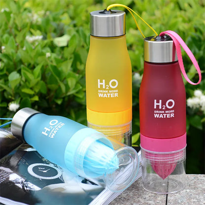 Customizable H2O Fruit Infusion Water Bottle in various colours, designed for active lifestyles and healthy hydration