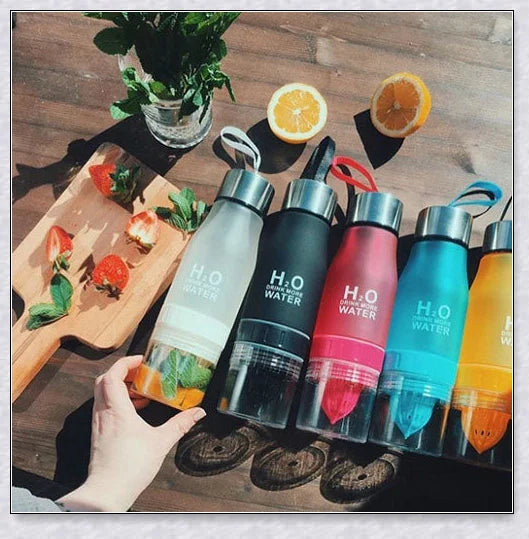 Customizable H2O Fruit Infusion Water Bottle in various colours, designed for active lifestyles and healthy hydration