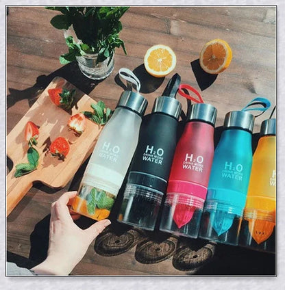 Customizable H2O Fruit Infusion Water Bottle in various colours, designed for active lifestyles and healthy hydration