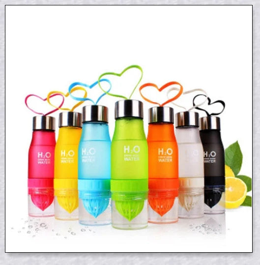 Customizable H2O Fruit Infusion Water Bottle in various colours, designed for active lifestyles and healthy hydration