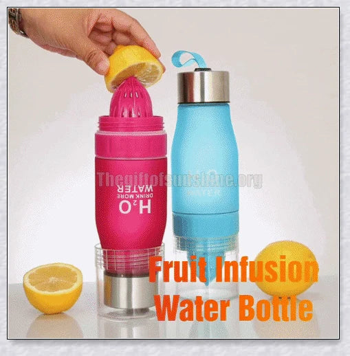 Customizable H2O Fruit Infusion Water Bottle in various colours, designed for active lifestyles and healthy hydration