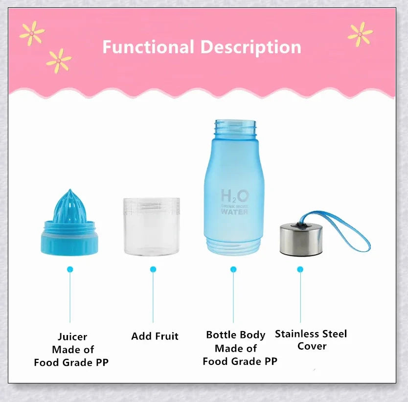 Customizable H2O Fruit Infusion Water Bottle in various colours, designed for active lifestyles and healthy hydration