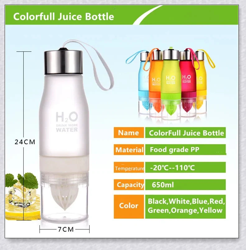 Customizable H2O Fruit Infusion Water Bottle in various colours, designed for active lifestyles and healthy hydration