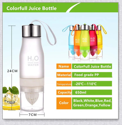 Customizable H2O Fruit Infusion Water Bottle in various colours, designed for active lifestyles and healthy hydration