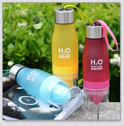 Customizable H2O Fruit Infusion Water Bottle in various colours, designed for active lifestyles and healthy hydration