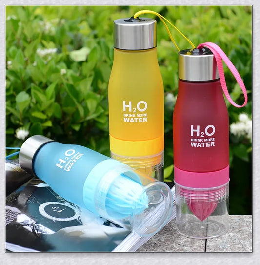 Customizable H2O Fruit Infusion Water Bottle in various colours, designed for active lifestyles and healthy hydration