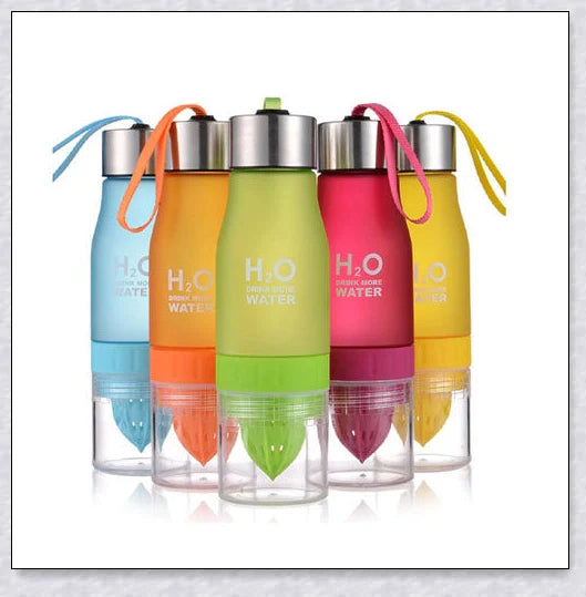 Customizable H2O Fruit Infusion Water Bottle in various colours, designed for active lifestyles and healthy hydration