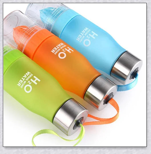 Customizable H2O Fruit Infusion Water Bottle in various colours, designed for active lifestyles and healthy hydration