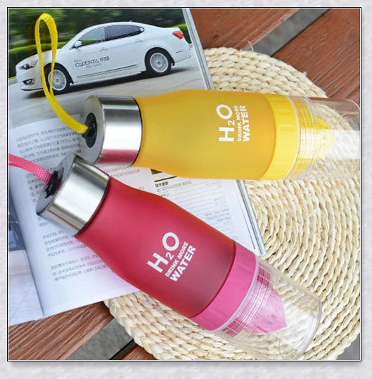 Customizable H2O Fruit Infusion Water Bottle in various colours, designed for active lifestyles and healthy hydration