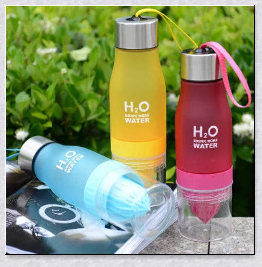 Customizable H2O Fruit Infusion Water Bottle in various colours, designed for active lifestyles and healthy hydration