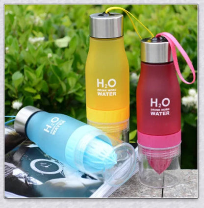 Customizable H2O Fruit Infusion Water Bottle in various colours, designed for active lifestyles and healthy hydration