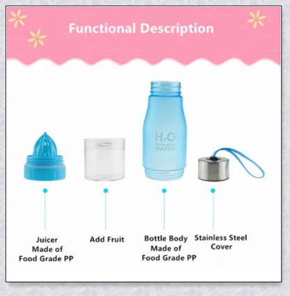 Customizable H2O Fruit Infusion Water Bottle in various colours, designed for active lifestyles and healthy hydration