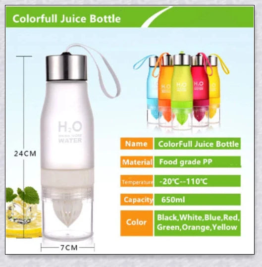 Customizable H2O Fruit Infusion Water Bottle in various colours, designed for active lifestyles and healthy hydration