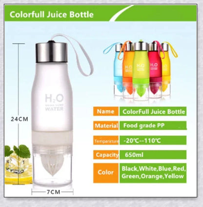 Customizable H2O Fruit Infusion Water Bottle in various colours, designed for active lifestyles and healthy hydration