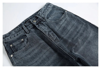 Men's Japanese-inspired retro jeans in black and gray, featuring a mid-waist fit and premium cotton construction for comfort and durability.