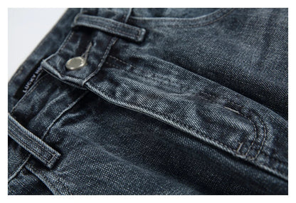Men's Japanese-inspired retro jeans in black and gray, featuring a mid-waist fit and premium cotton construction for comfort and durability.
