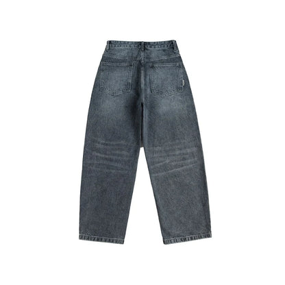 Men's Japanese-inspired retro jeans in black and gray, featuring a mid-waist fit and premium cotton construction for comfort and durability.