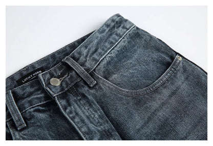 Men's Japanese-inspired retro jeans in black and gray, featuring a mid-waist fit and premium cotton construction for comfort and durability.