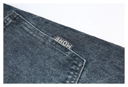 Men's Japanese-inspired retro jeans in black and gray, featuring a mid-waist fit and premium cotton construction for comfort and durability.