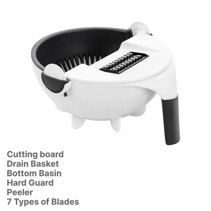 Multifunctional 2-in-1 Vegetable Slicer and Fruit Strainer with various accessories for slicing, dicing, and straining vegetables and fruits