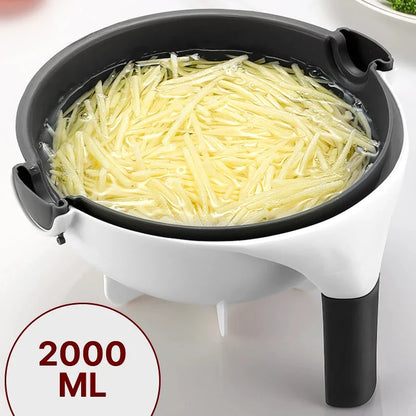 Multifunctional 2-in-1 Vegetable Slicer and Fruit Strainer with various accessories for slicing, dicing, and straining vegetables and fruits
