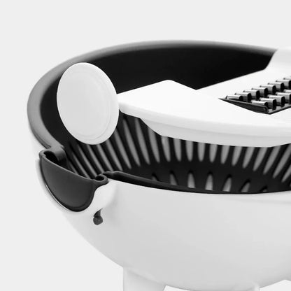 Multifunctional 2-in-1 Vegetable Slicer and Fruit Strainer with various accessories for slicing, dicing, and straining vegetables and fruits