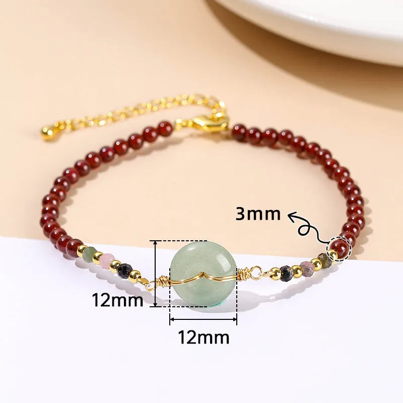 Crystal agate jade bracelet with garnet safety buckle and round elements